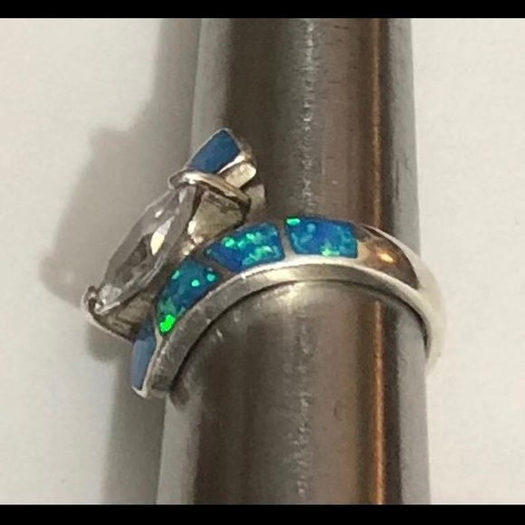 R:3 Blue Fire Opal Solid sterling silver Ring. - Picture 5 of 8